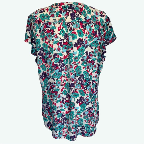 Attention Multi-Color Floral Pintuck Front Flutter Sleeve Blouse ~ Women’s XXL - Picture 3 of 10